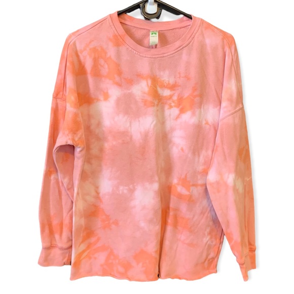 GreenTea Tops - Green Tea Long Sleeve Pullover Tie Dye Sweatshirt in Coral